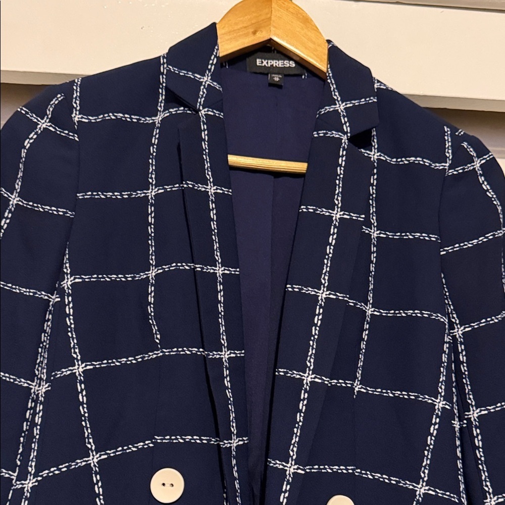 Express Navy and White Checkered Blazer - Picture 8 of 10